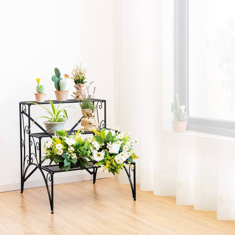 Costway 3 Tier Stair Style Metal Plant Stand Garden Shelf Flower Pot