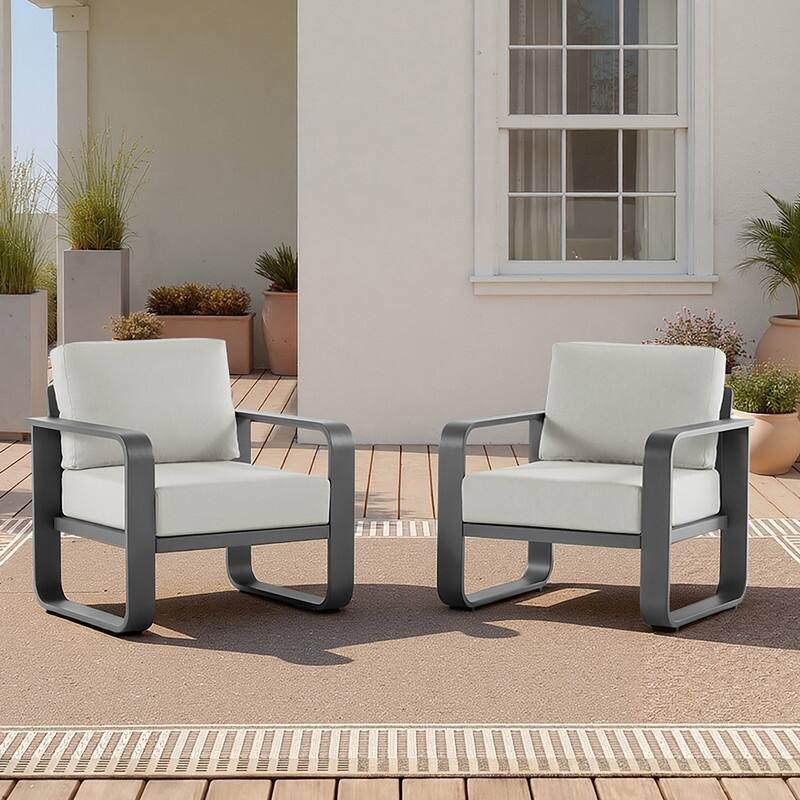 Spruce & Spring Outdoor Patio Furniture Set Aluminum Sofa Accent Chair - 2 Chair - Light Gray