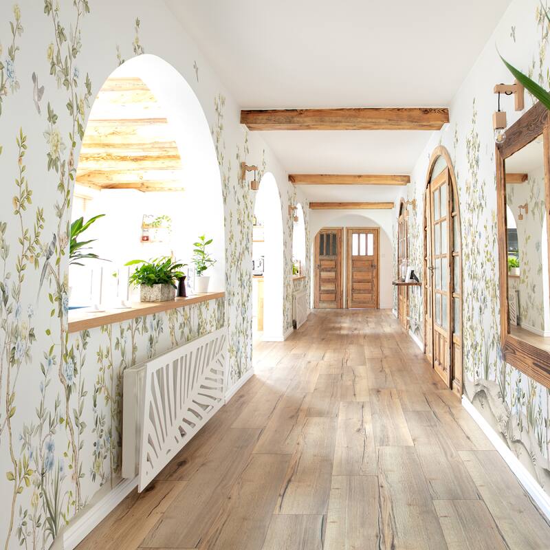 Whispering Blooms Hand-Painted Floral Landscape Wallpaper Mural