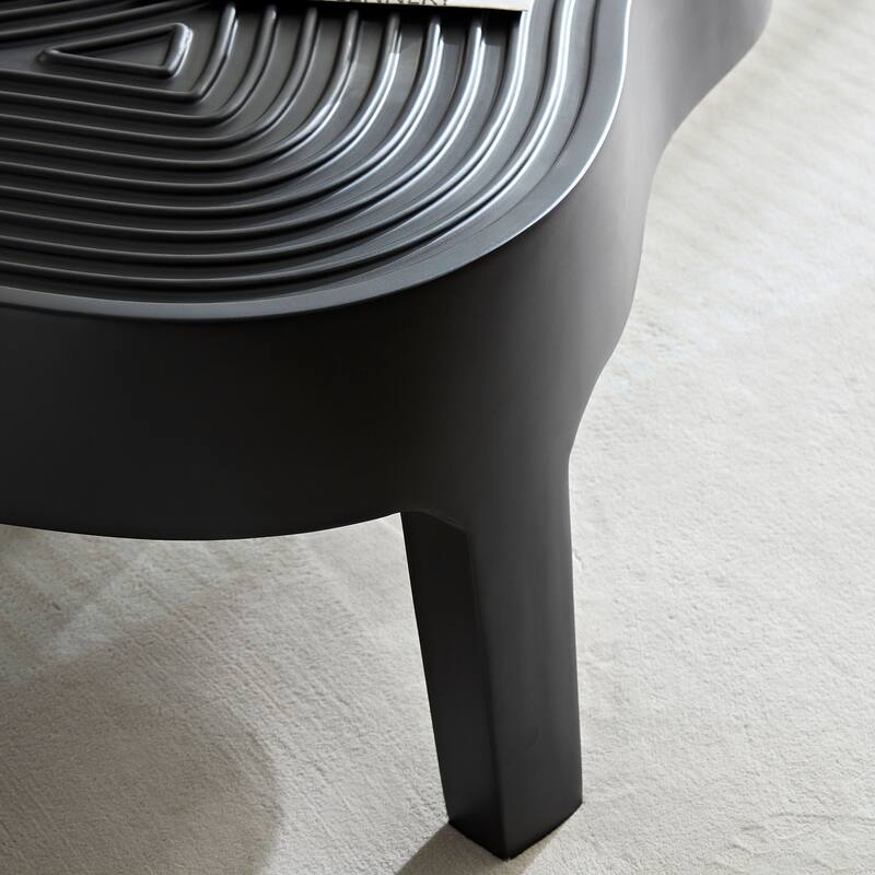 Modern Fiberglass Coffee Table Apartment Irregular Center Table with Matte Black Relief, for Living Room