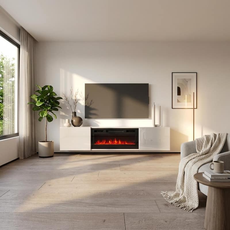 Meble Furniture Cali EF Wall Mounted Electric Fireplace Modern 72" TV Stand for up to 80" TVs