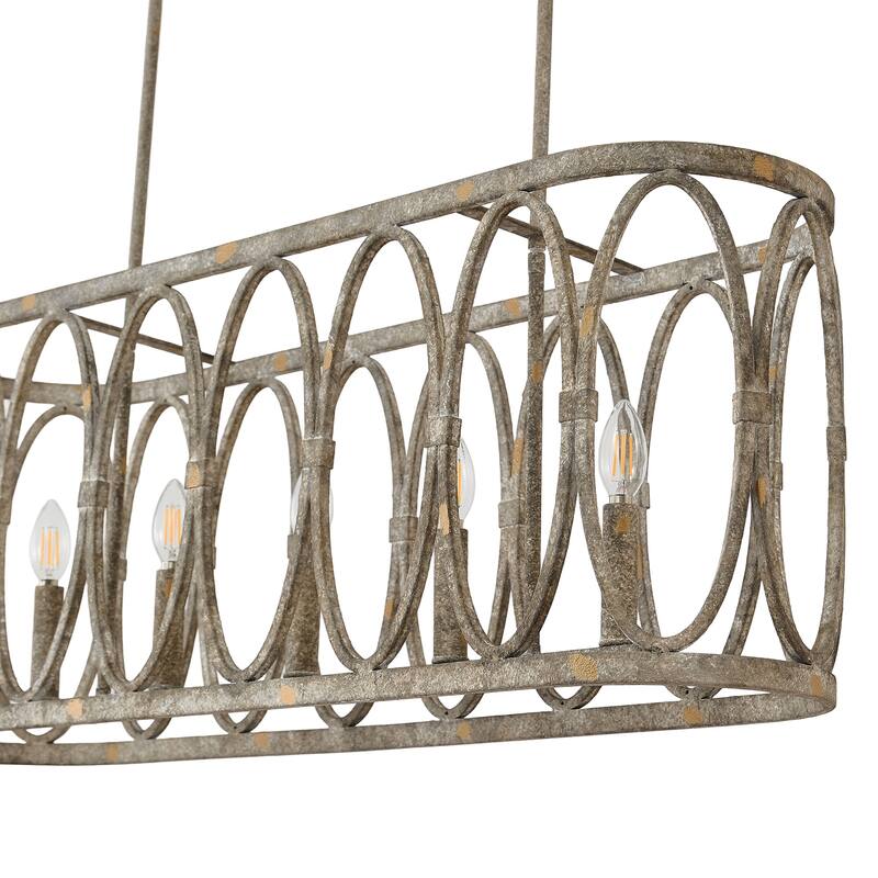 Rustic Metal Oval - Ring 5 - Light Kitchen Island Linear Chandelier