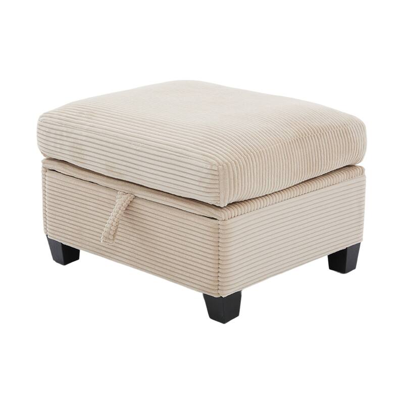 HOMEFUN Corduroy Upholstered L-Shaped 4-seater Storage Multifunctional Sectional Sofa with Storage Ottoman,Cup Holder and USB