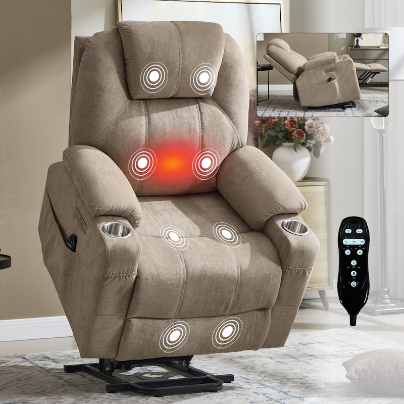 Roomfitters Power Lift Recliner Chair with Heat Massage 350lbs Heavy Duty Electric Sofa USB C Ports Cup Holders