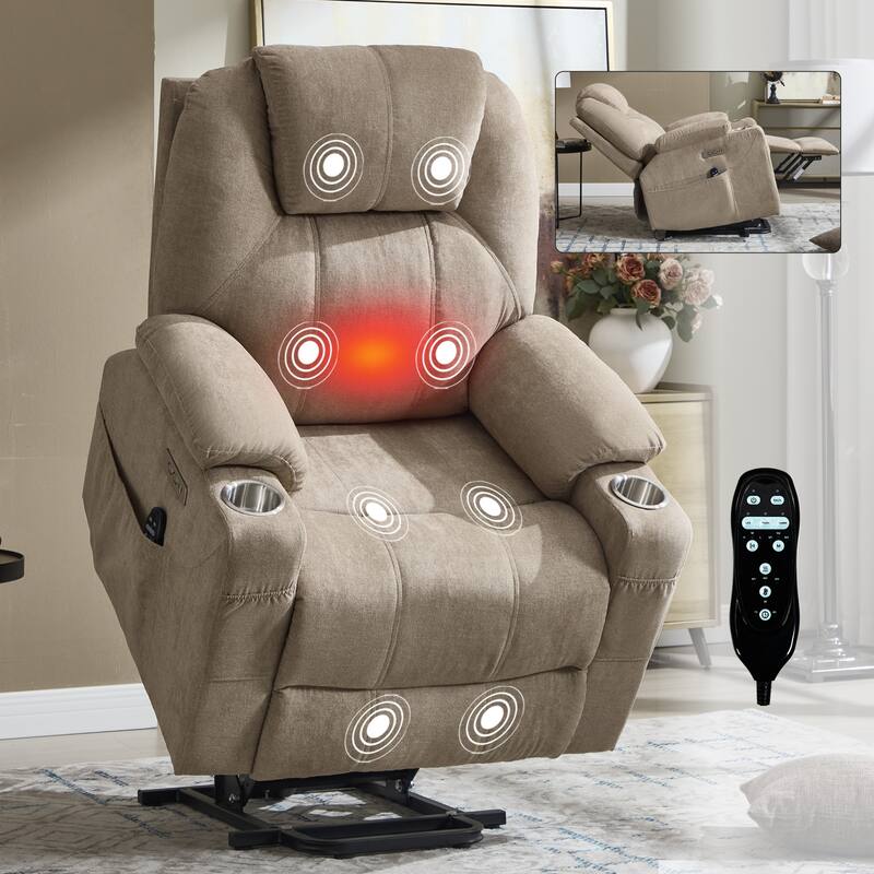 Up to 350 LBS polyester Power Lift Recliner Chair, Heavy Duty Motion Mechanism with 8-Point Vibration Massage