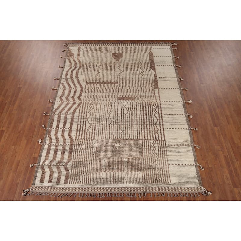 All-Over Striped Moroccan Area Rug Handmade Wool Carpet - 7'11" x 11'2"