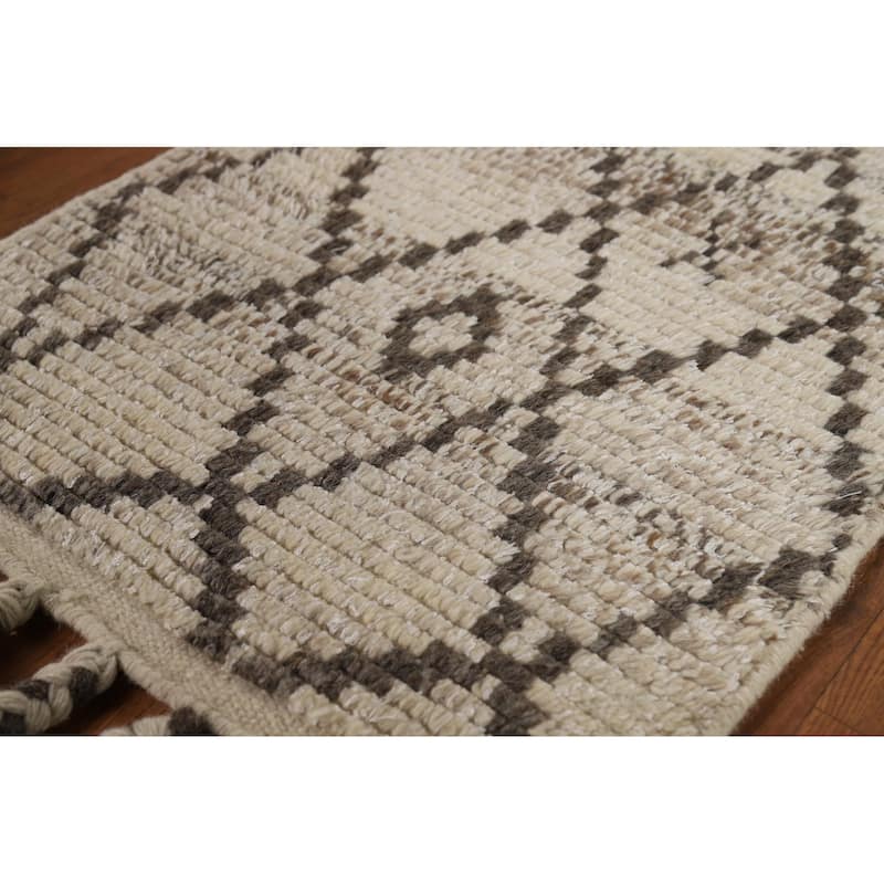 Geometric Moroccan Oriental Rug Hand-Knotted Trellis Wool Carpet - 2'0"x 3'0"