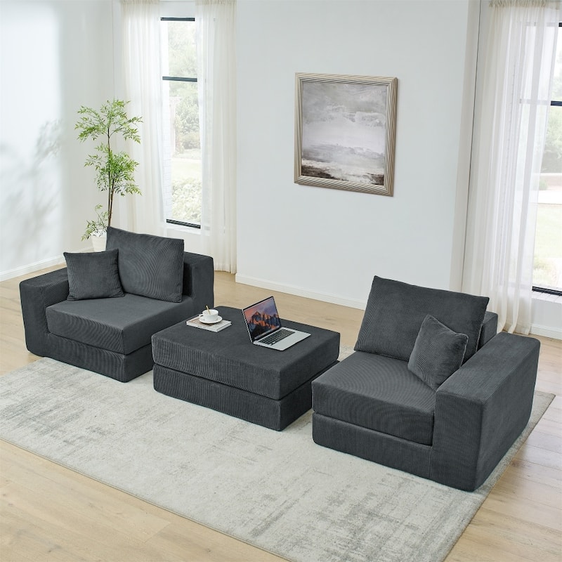 Modular Upholstered Convertible Sectional Sofa with Ottoman & Throw Pillows
