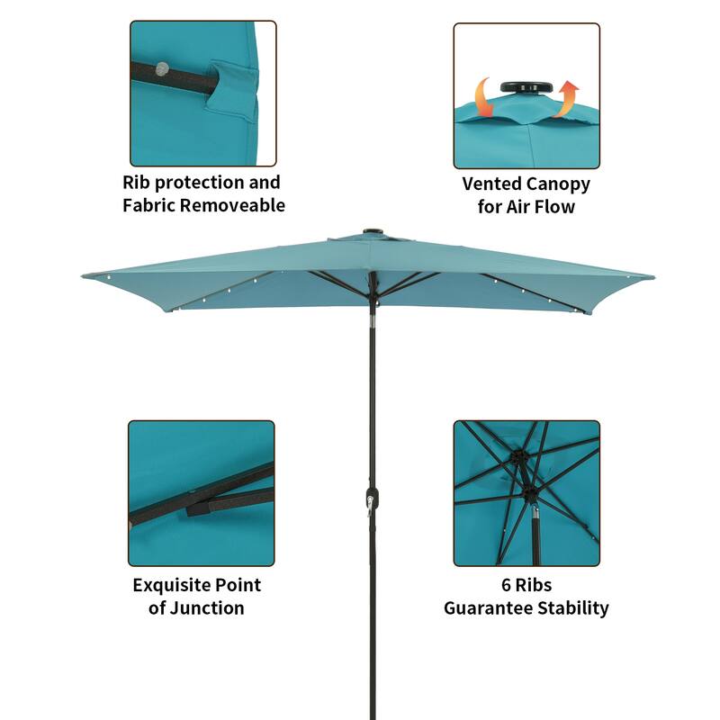 10 ft.LED Aluminum Rectanglar Market Patio Umbrella