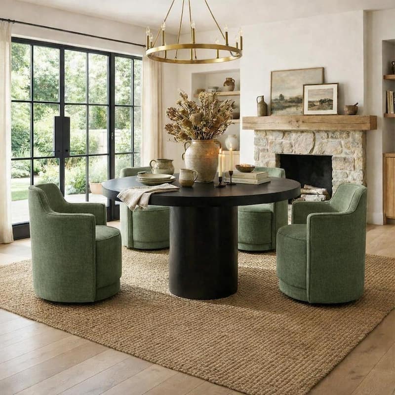 19" Upholstered Swivel Dining Chair(Set of 4) - Green