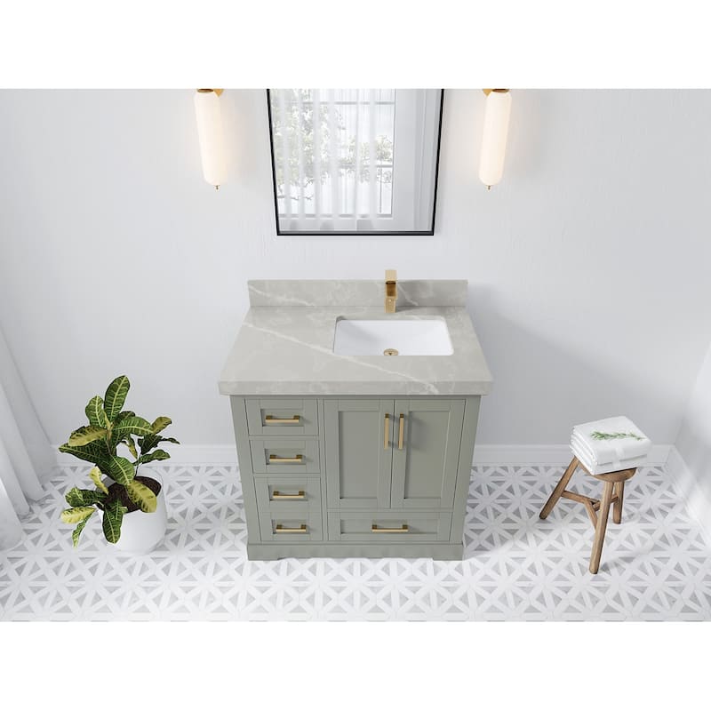 Willow Collections 36 x 22 Boston Right Offset Sink Bathroom Vanity with Quartz or Marble Countertop