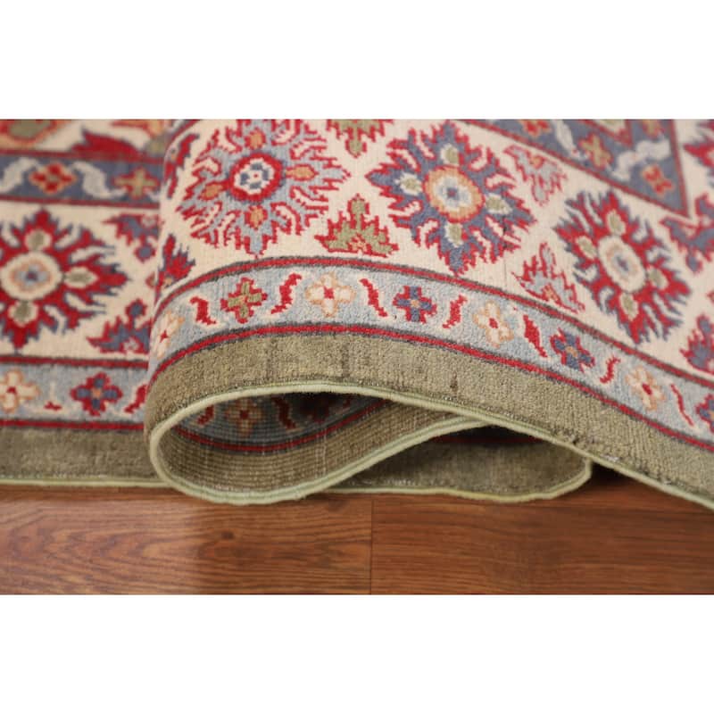 Green Kazak Area Rug Handmade Oriental Wool Carpet - 4'10" x 6'3"