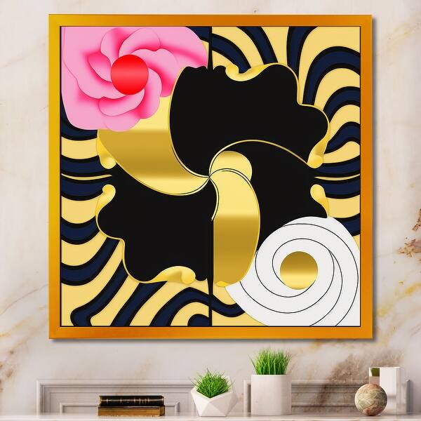 slide 2 of 8, Designart "Circular Dynamics In Pink Gold And White" Modern Abstract Framed Art Print Gold - 16 in. wide x 16 in. high