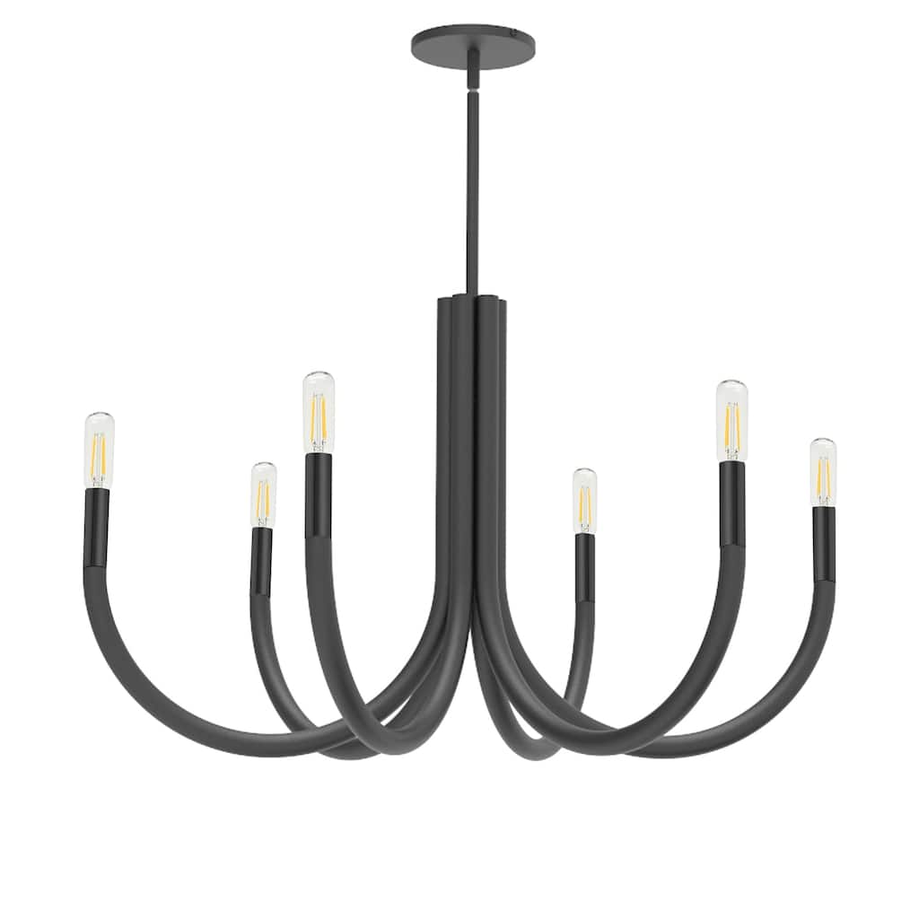 6 Light Incandescent Chandelier with Matte Black Frame for Dining Room, Foyer, or Living Room Ceiling Lighting - 17