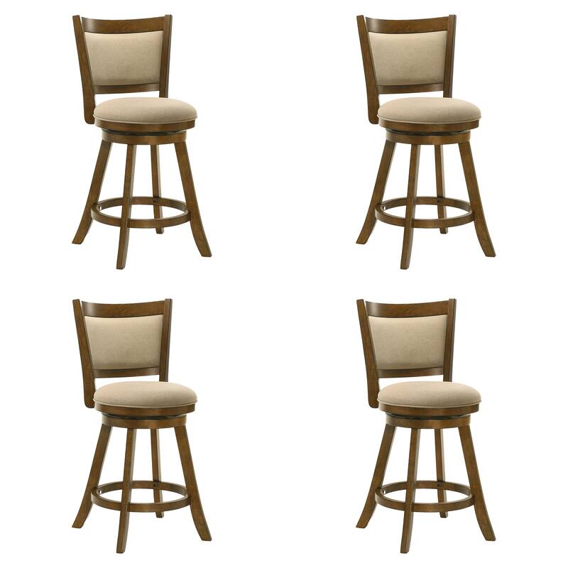 Aiden Modern Farmhouse Swivel Wood Counter Height Kitchen Bar Stool in Sepia Brown Finish with Fabric Upholstered Seat - Set of 4 - Light Scone - Counter Height