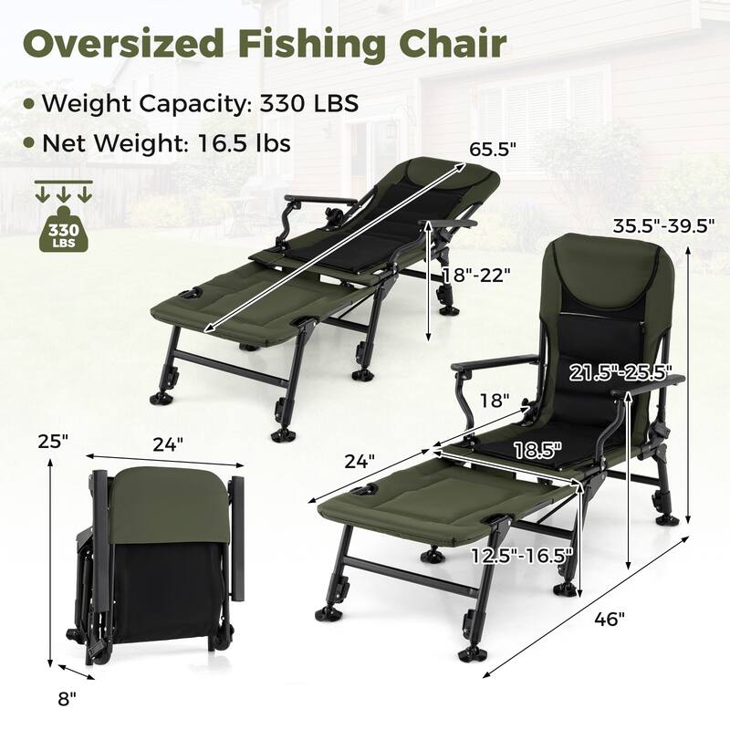 Gymax Oversized Foldable Fishing Chair for Adults Camping Chair w/