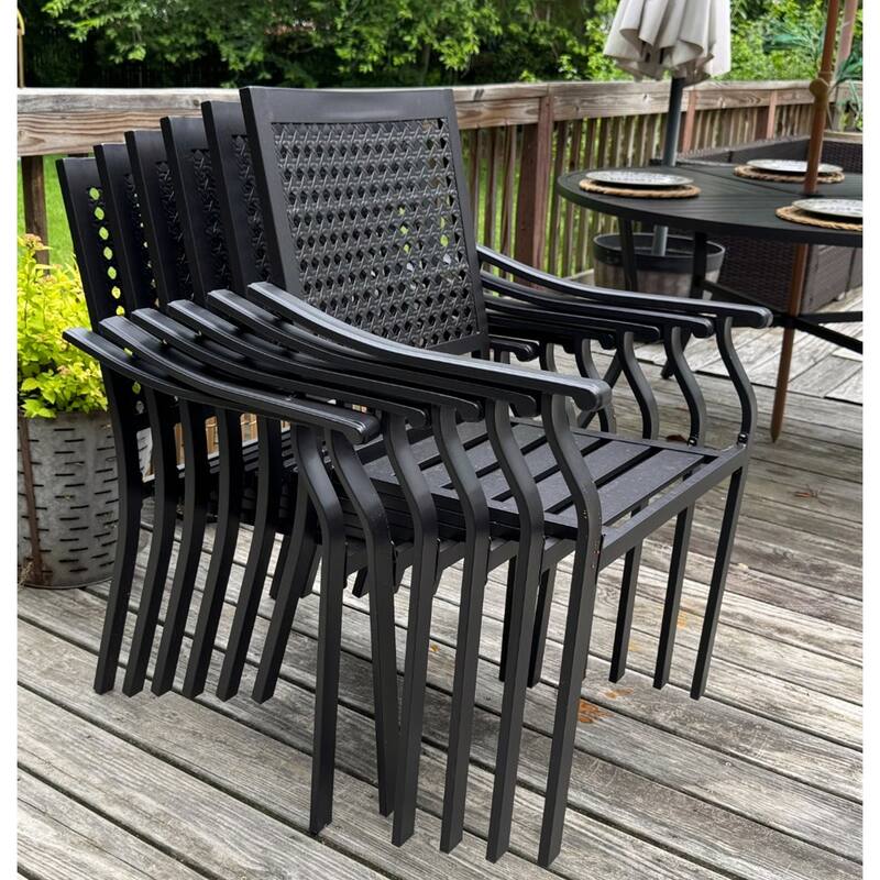 MAISON ARTS Set of 2 Patio Dining Stackable Chair Black E-coating Metal with Upgraded Back Pattern