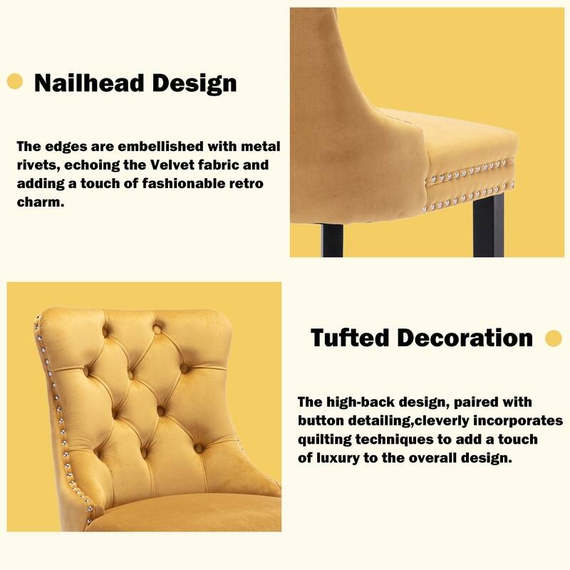 Contemporary Upholstered Velvet Barstools with Button Tufted Set of 2