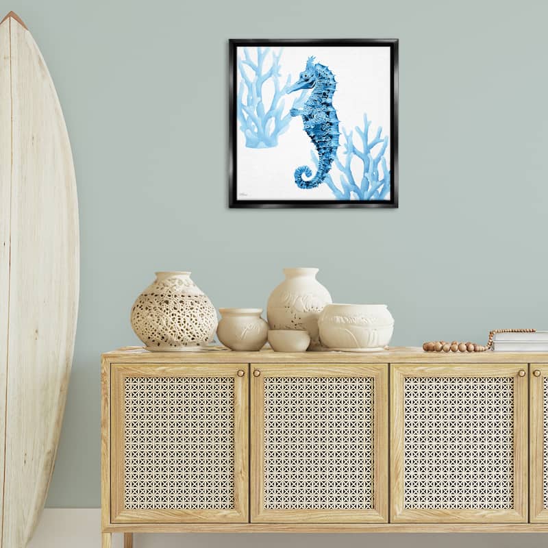 Stupell Blue Tone Seahorse & Coral Framed Floater Canvas Wall Art Design By Cat Thurman Designs