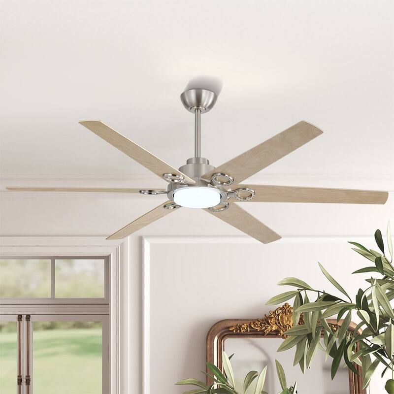 MLiAN 64 in. 6 Playwood Blade Dc Motor Indoor Downrod Gray Standard Ceiling Fan with Remote Integrated LED - 64'' - Nickel