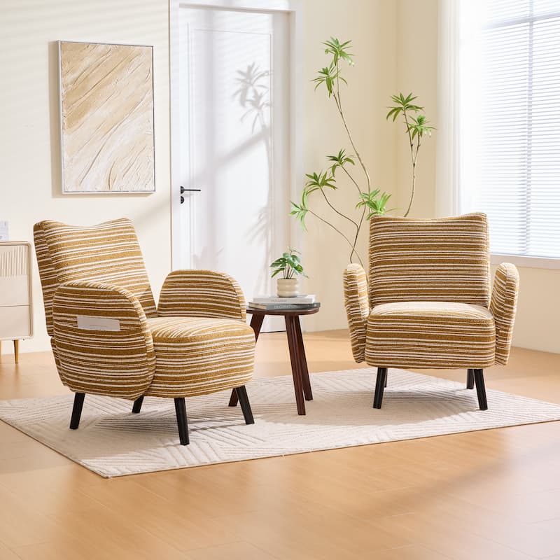 Boucle Upholstered Lounge Armchair, Reading Chair with Side Storage Pocket, Single Sofa Chair with Solid Wood Legs