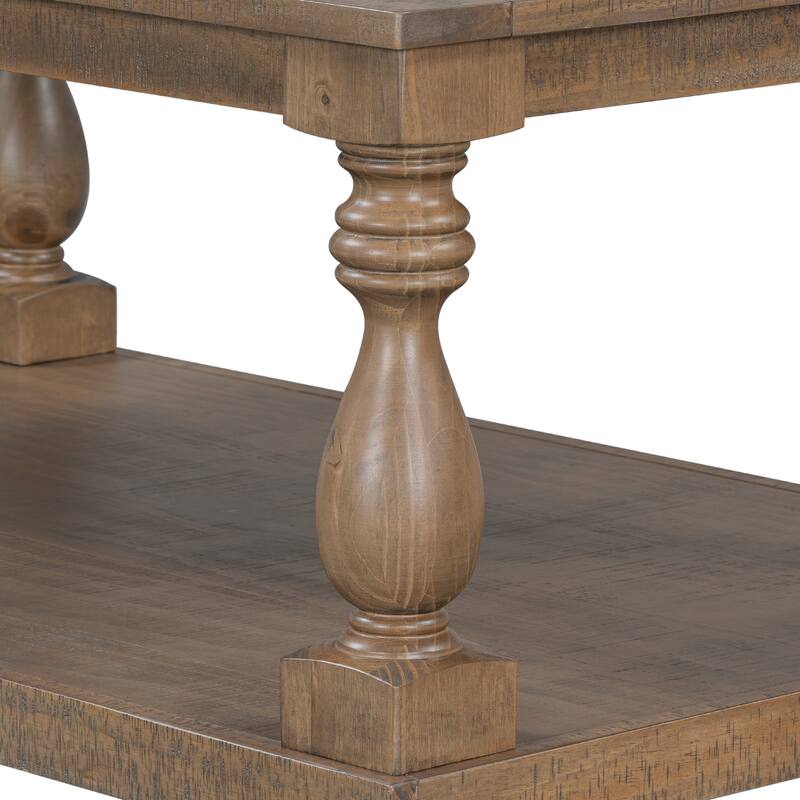 Vintage Coffee Table Featuring Artistic Vase Column Legs and Luxurious Pine Veneer for Timeless Charm