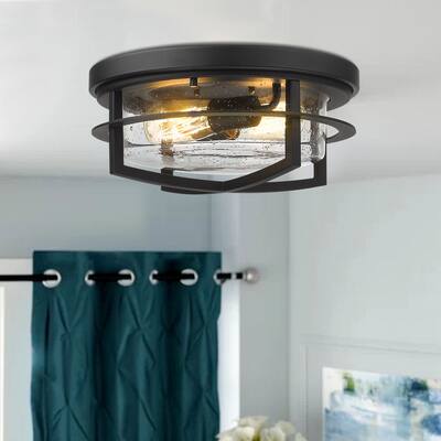 2-Light 13" Flush Mount Light Fixture with Seeded Glass Cover - 13