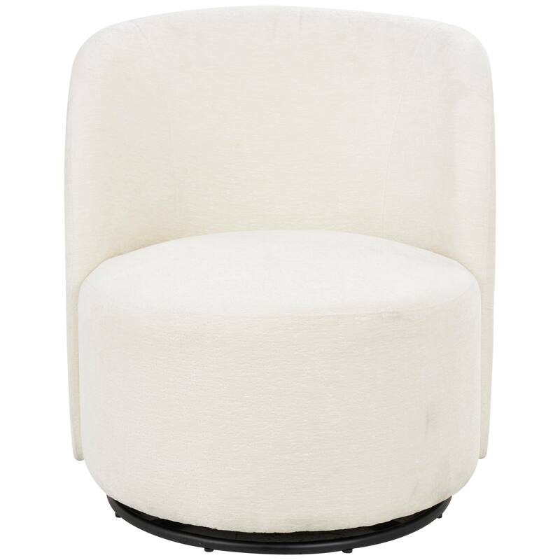 White Polyester Round Swivel Boucle Living Room Accent Chair with Black Base