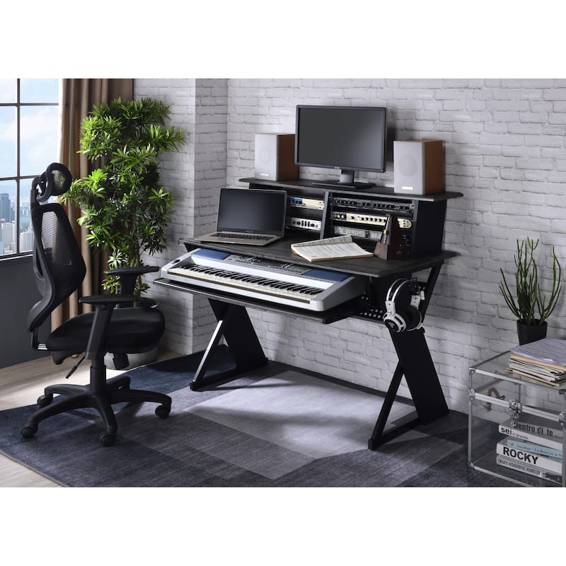 Music Desk, Music Workstation with Pullout Keyboard Tray, Multiple Pass
