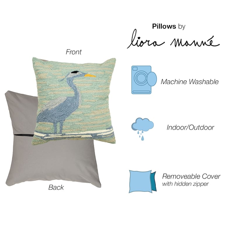 Liora Manne Frontporch Blue Heron Indoor/Outdoor Pillow Lake 18" x 18"