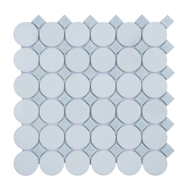 ES STONE - 1 3/4" Thassos White Marble Circle With Dot Mosaic Floor And Wall Tile - Case (10 Sheets)
