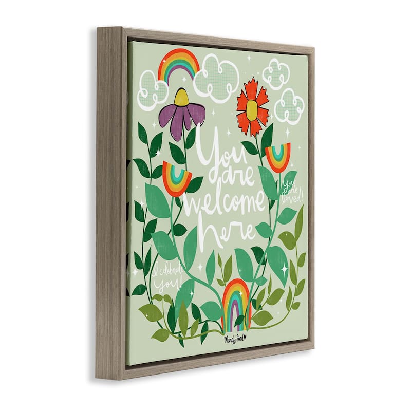 Stupell Comforting Welcome Here Phrases Framed Floater Canvas Wall Art Design By Mandy Ford Art + Illustration