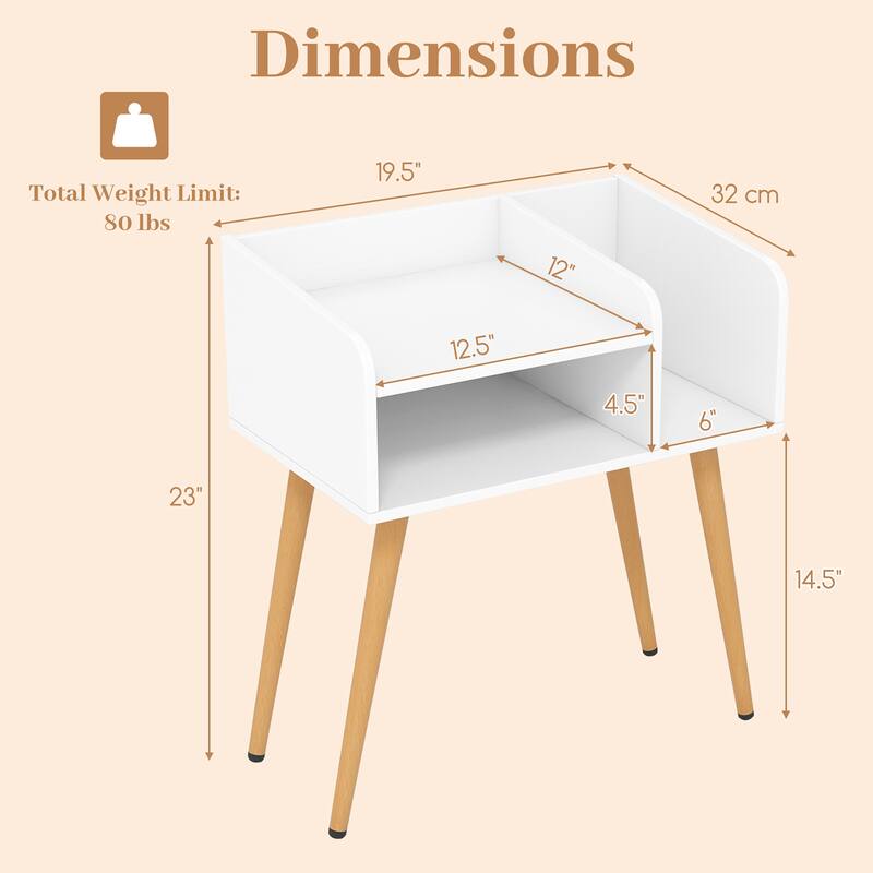 Gymax Set of 2 Mid Century Modern End Table w/ Open Shelves Metal