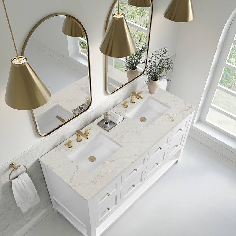 Breckenridge 60" Double Vanity, Bright White - 60D - Victorian Silver
