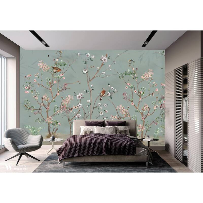 Hand-Painted Serene Floral Symphony Wallpaper Mural