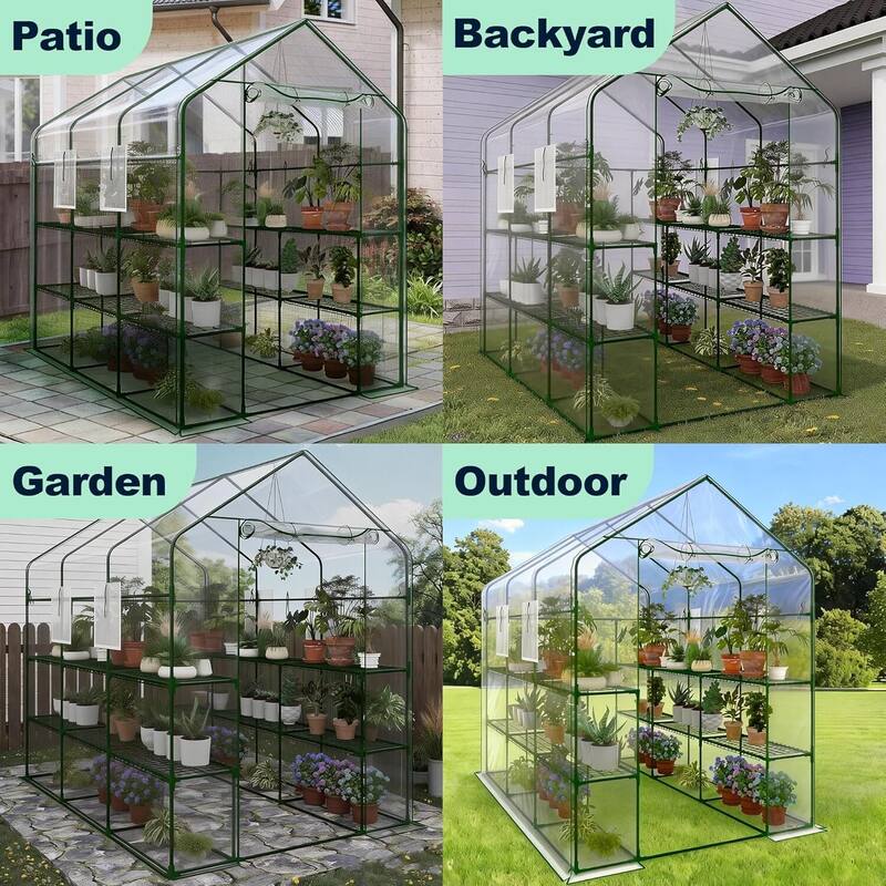 57" w x 85" l x 77" h 3-Tier Heavy Duty Walk-in Garden Portable Greenhouse for Outdoor Plants, White