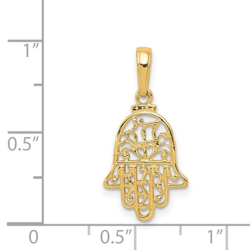 Curata 14k Yellow Gold Solid 18" Chamseh Pendant Necklace - 22.9x12.2mm