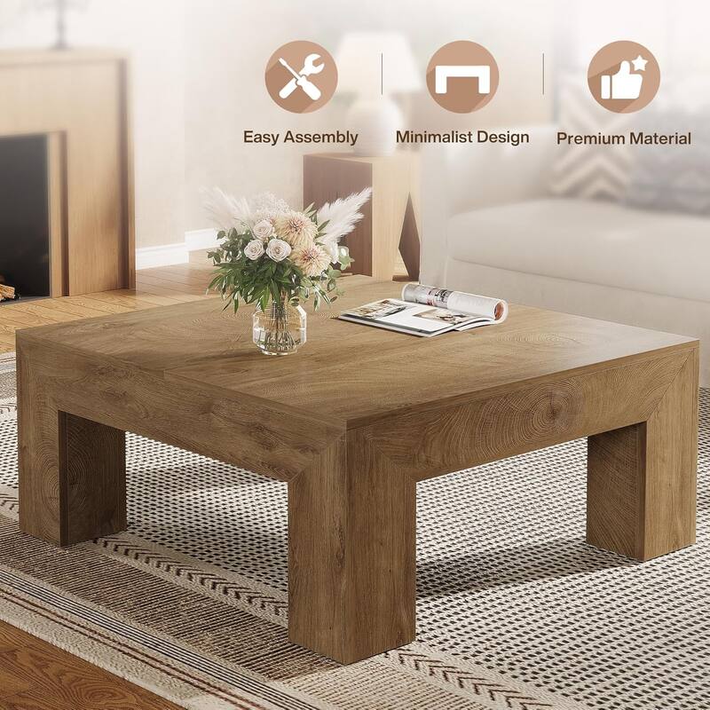 39.4 Inches Square Coffee Table, Farmhouse Wood Accent Center Table