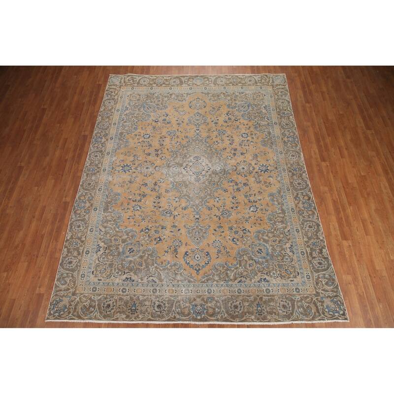 Hand Knotted Oriental 100% Wool Carpet Traditional Floral Oranges & Rust Mashad Area Rug - 11' 2'' X 8' 5''