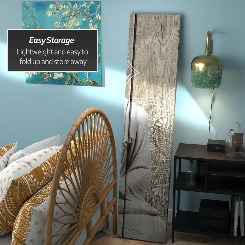 Handmade 6' Double Sided Stone Buddha Canvas Room Divider