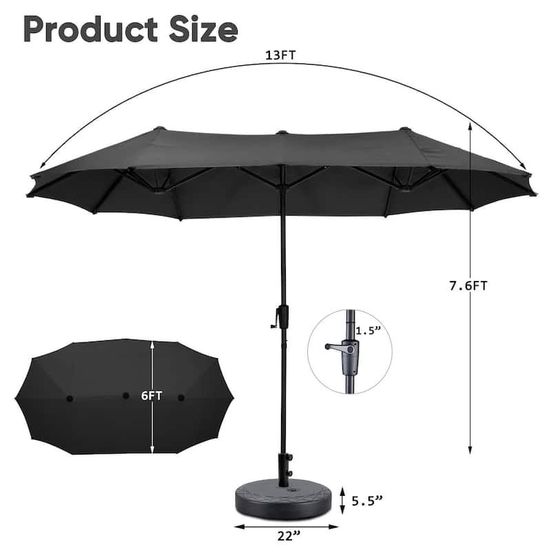 13 ft Patio Umbrella with Base Double-Sided Rectangular Outdoor Deck Umbrella