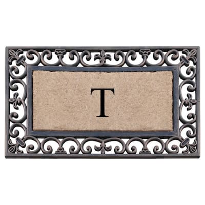 A1HC Natural Coir and Rubber Classic Paisley Border Bronze Monogrammed Doormat