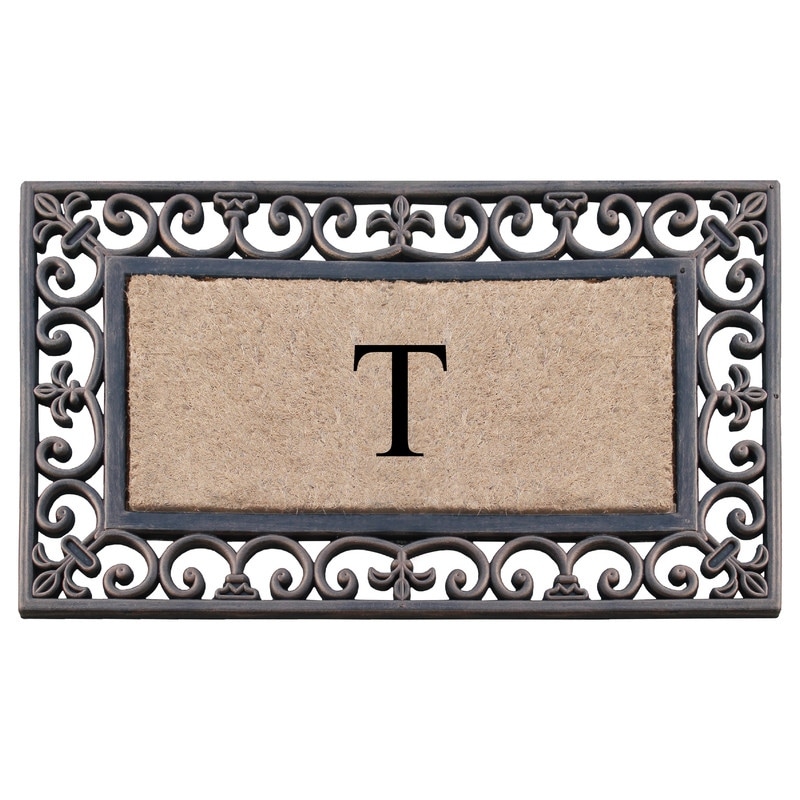 A1 Home Collections Natural Coir and Rubber Classic Paisley Border Bronze Monogrammed Doormat