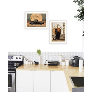 TrendyDecor4U Farmhouse "Harvest Moon with A Black Cat & Truck" Framed ...