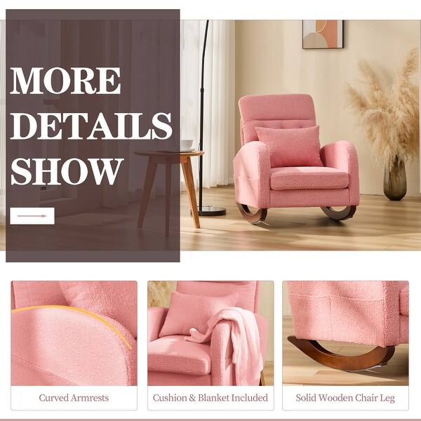 EROMMY Rocking Chair Indoor Glider Chair with Pillow and Blanket Living Room Bedroom Baby Room Pink Beige Gray