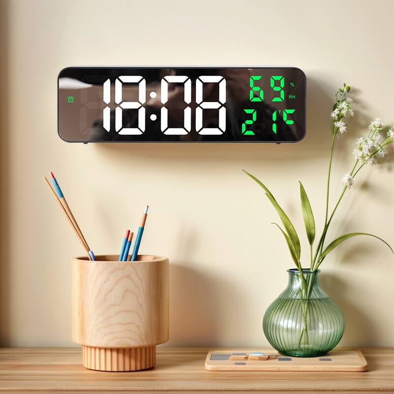 Large Digital Clock, Silent Non Ticking Modern Wall Clocks for Office, Home, Kitchen, Bedroom, School 9 Inch - 9 Inch - Green