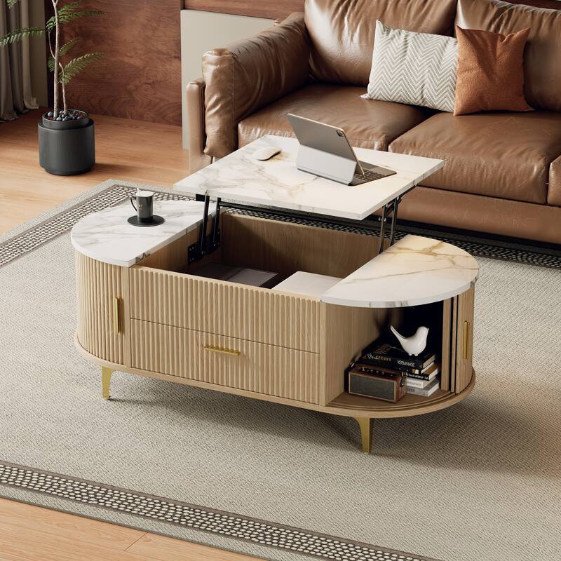Scott Living - Nova Modern Lift-Top Coffee Table with Sliding Doors, Large Drawer, and Smart Storage Design