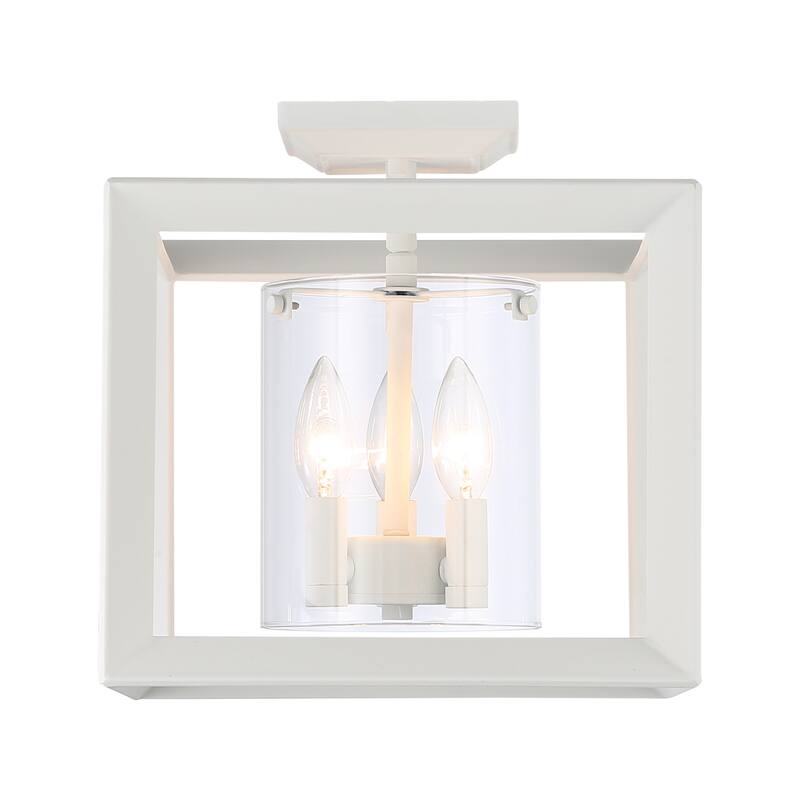 Golden Lighting Smyth 3-light 12"H Semi-Flush Mount in Natural White and Clear Glass - Natural White - 3-Light 12" Semi-flush