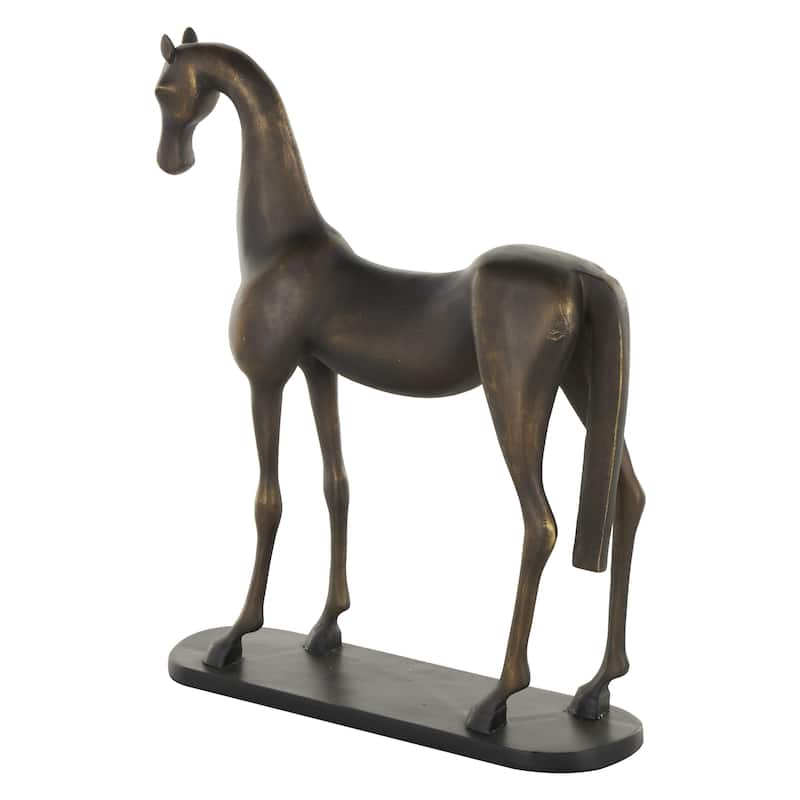 Polystone Horse Decorative Sculpture with Brushed Gold Accents and Black Oval Base - Bronze - Roche River Decor
