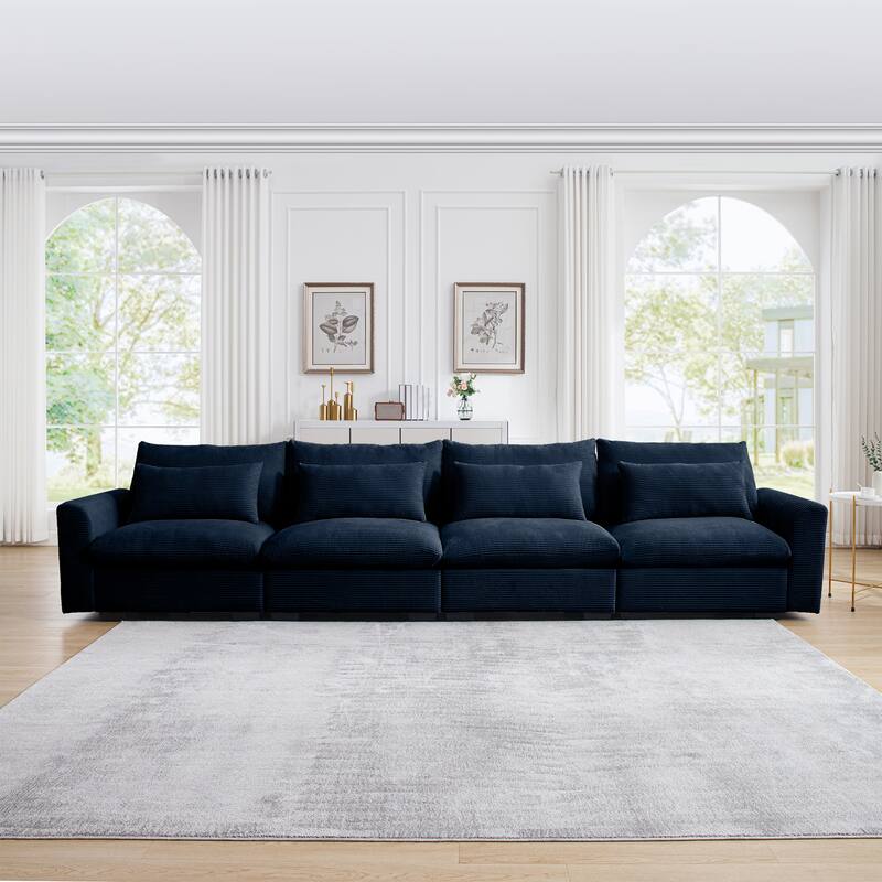 GDFStudio - Finnegan 4‑Seater Corduroy Sofa with 4 Waist Pillows - Blue
